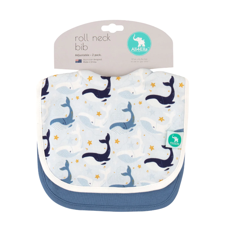 Roll Neck Bibs 2pk - Whales