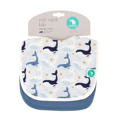 Roll Neck Bibs 2pk - Whales