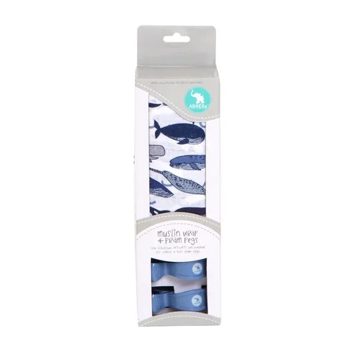 Muslin & 2 Pram Peg Box Set - Whales