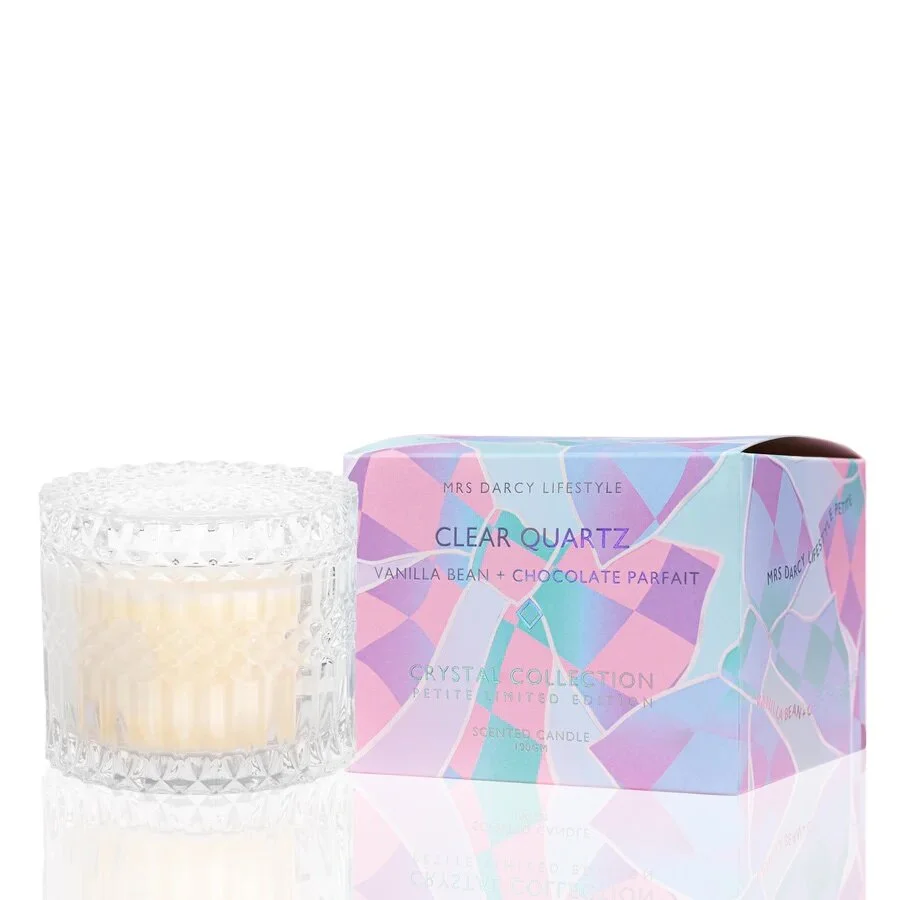 CANDLE (PETITE) CLEAR QUARTZ - VANILLA BEAN AND CHOCOLATE PARFAIT