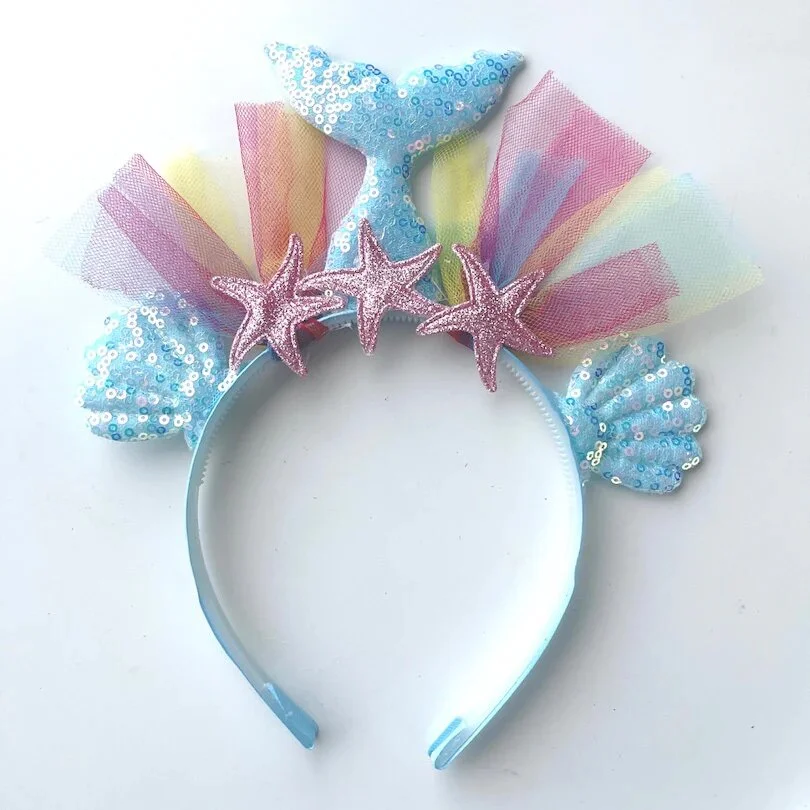 Sequinned Mermaid Headband With Pink Starfish