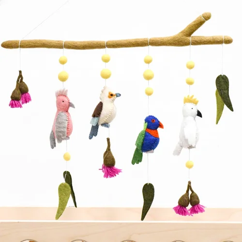 BABY NURSERY MOBILE HANGING - AUSTRALIAN BIRDS - COCKATOO, LORIKEET, GALAH AND KOOKABURRA