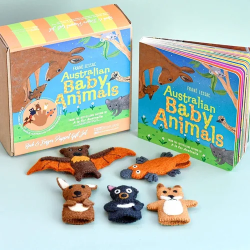 AUSTRALIAN FINGER PUPPETS AND BOOK SET BY FRANÉ LESSAC