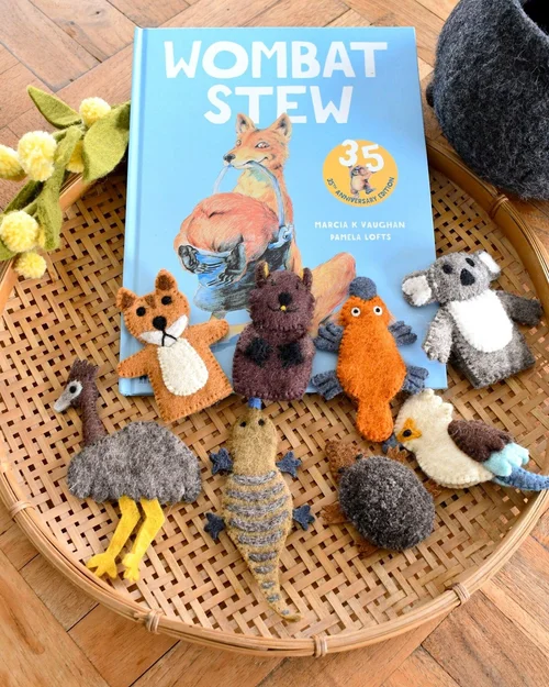 FINGER PUPPETS SET FOR WOMBAT STEW BOOK