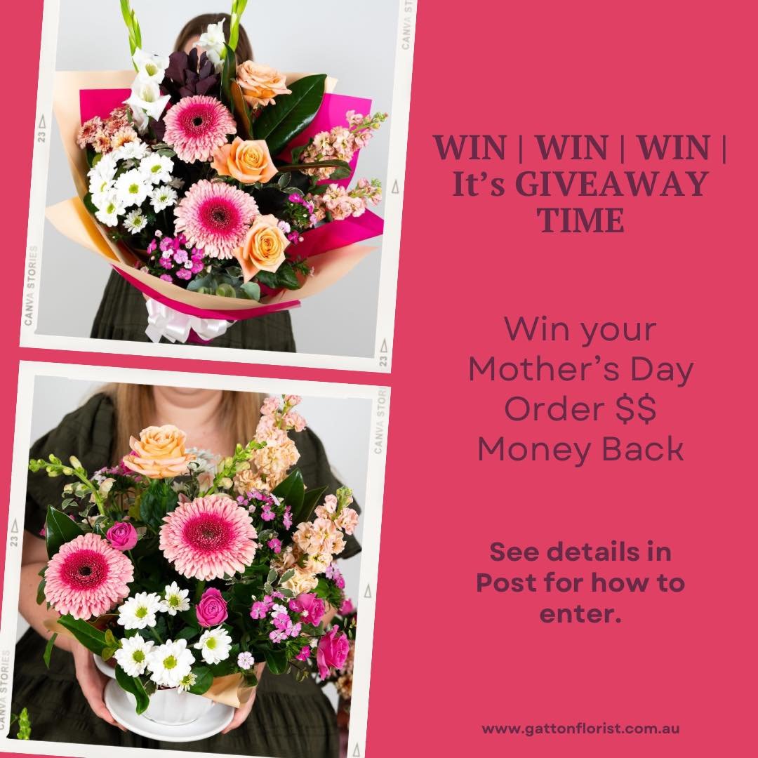 WIN | WIN | WIN |
It&rsquo;s GIVEAWAY TIME ! - Win your Mother&rsquo;s Day Order $$ Back 💐

To celebrate the launch of our 2024 Mother&rsquo;s Day Collection, for your chance to win your money back, simply
1. Be following our page
2. Place a Mother&