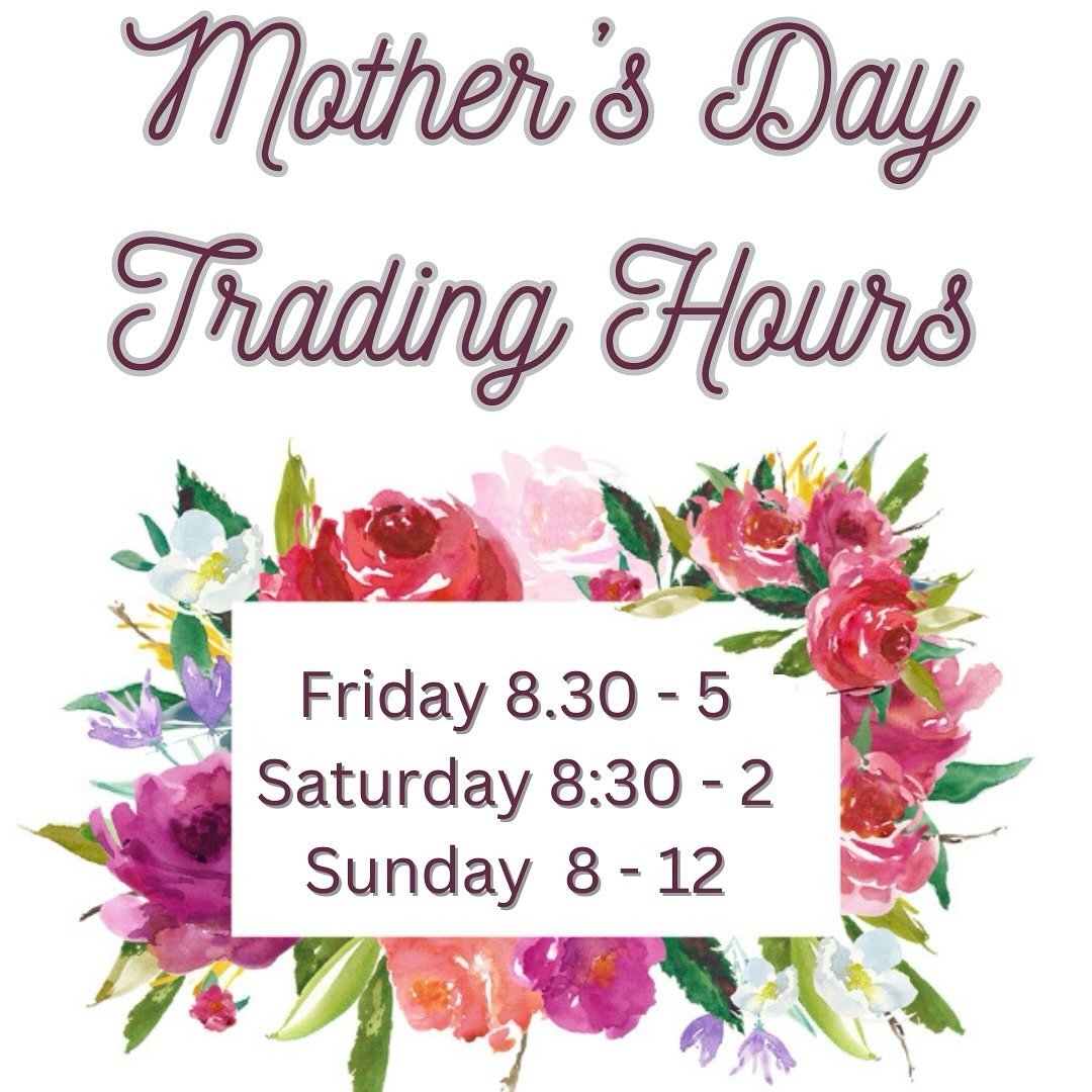 In case you missed it, Mother&rsquo;s Day is this Sunday ! 

🌸Extended Trading Hours 🌸
Friday 8.30 - 5
Saturday 8.30 - 2
Sunday 8-12 (unless SOLD OUT earlier) 

🚐 We will be delivering locally in the Lockyer Valley and Toowoomba * Conditions Apply