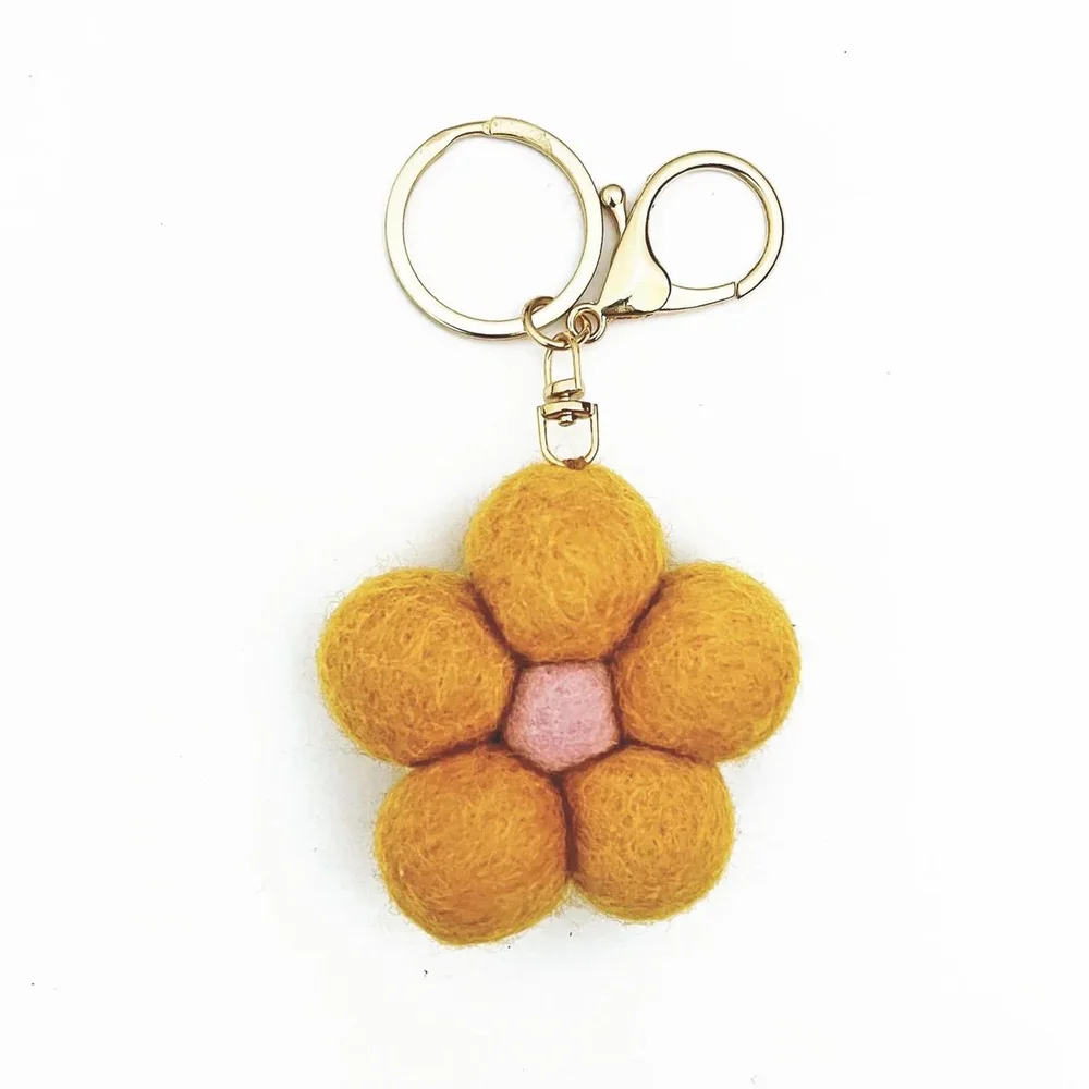 Felt Flower Keychain - Yellow