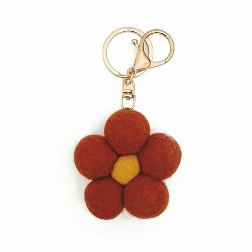 Felt Flower Keychain - Deep Red