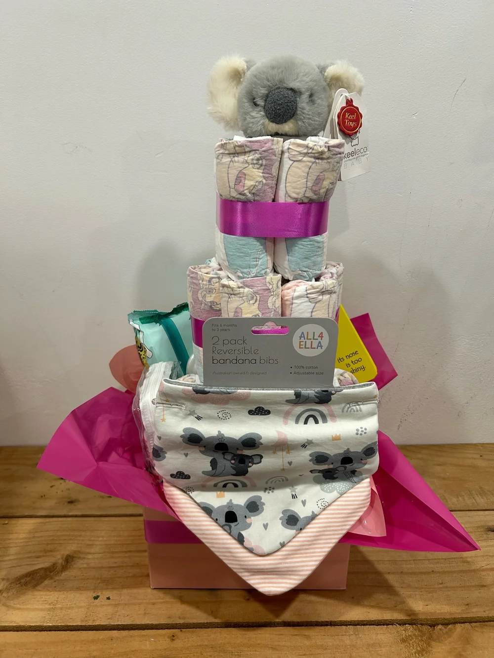 Baby Girl Koala Nappy Cake — Gatton Florist and Gifts
