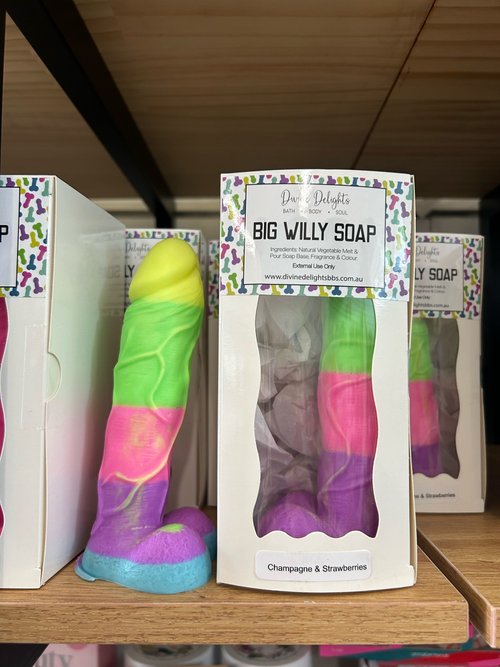 “ Champagne and Strawberries“ Rainbow Big Willy Soap