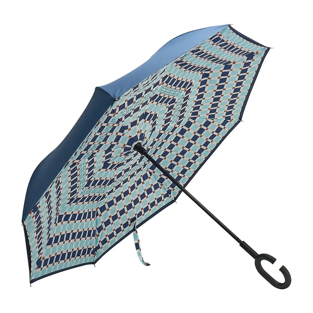 Reverse Umbrella - Blue Check