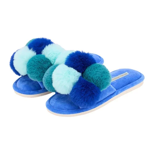 Pom Pom Slippers - Cosy Luxe - Multi Blue - Small/Medium