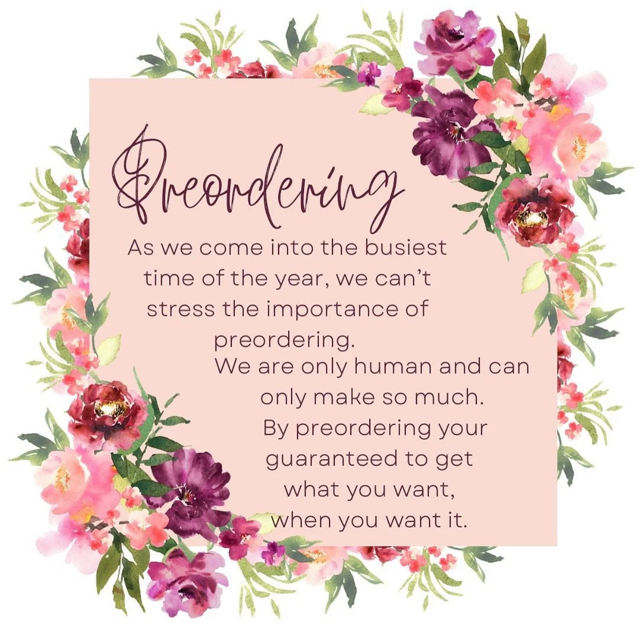 ✨🌸 Let&rsquo;s talk Pre-Orders 🌸✨
Want to make sure you don&rsquo;t miss out on your favourite blooms or don&rsquo;t have time to wait? Pre-order your flowers with us before arriving in store. 

Whether it&rsquo;s for a birthday, anniversary, speci