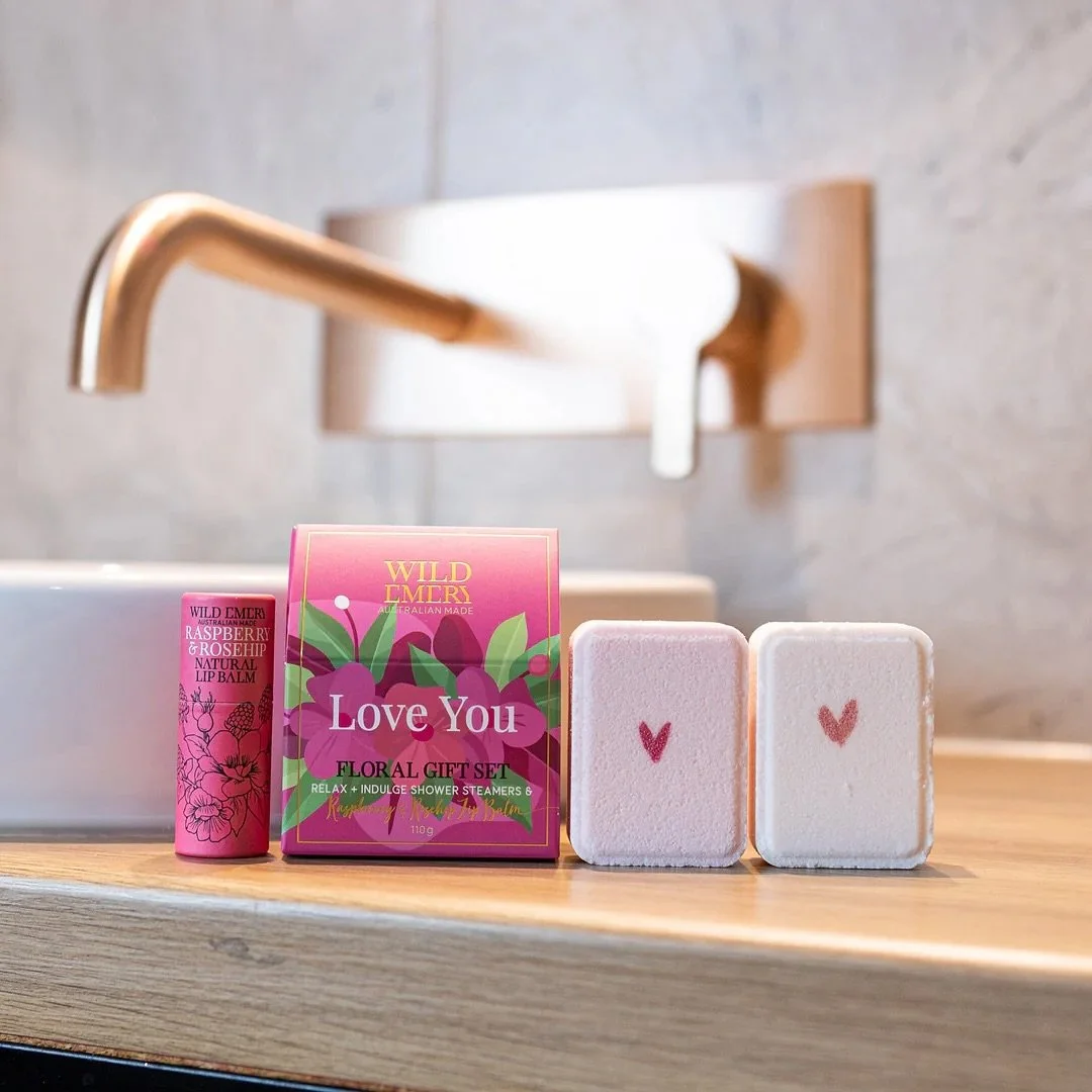 Take a moment for yourself with Wild Emery&rsquo;s Gift Sets. 

2 shower steamers complimented by a creamy natural lip balm for a fresh smile.

Be Happy, Grateful and Love You in store and online now.