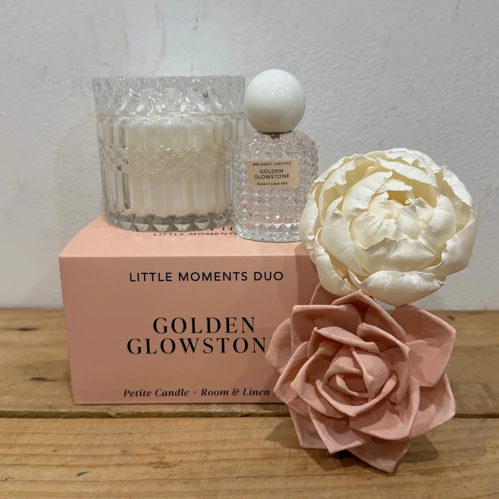 Little Moments Duo - Golden Glowstone - Soft Vanilla Bloom, Violet Haze, Glazed Skin Sugar + Blonde Woods