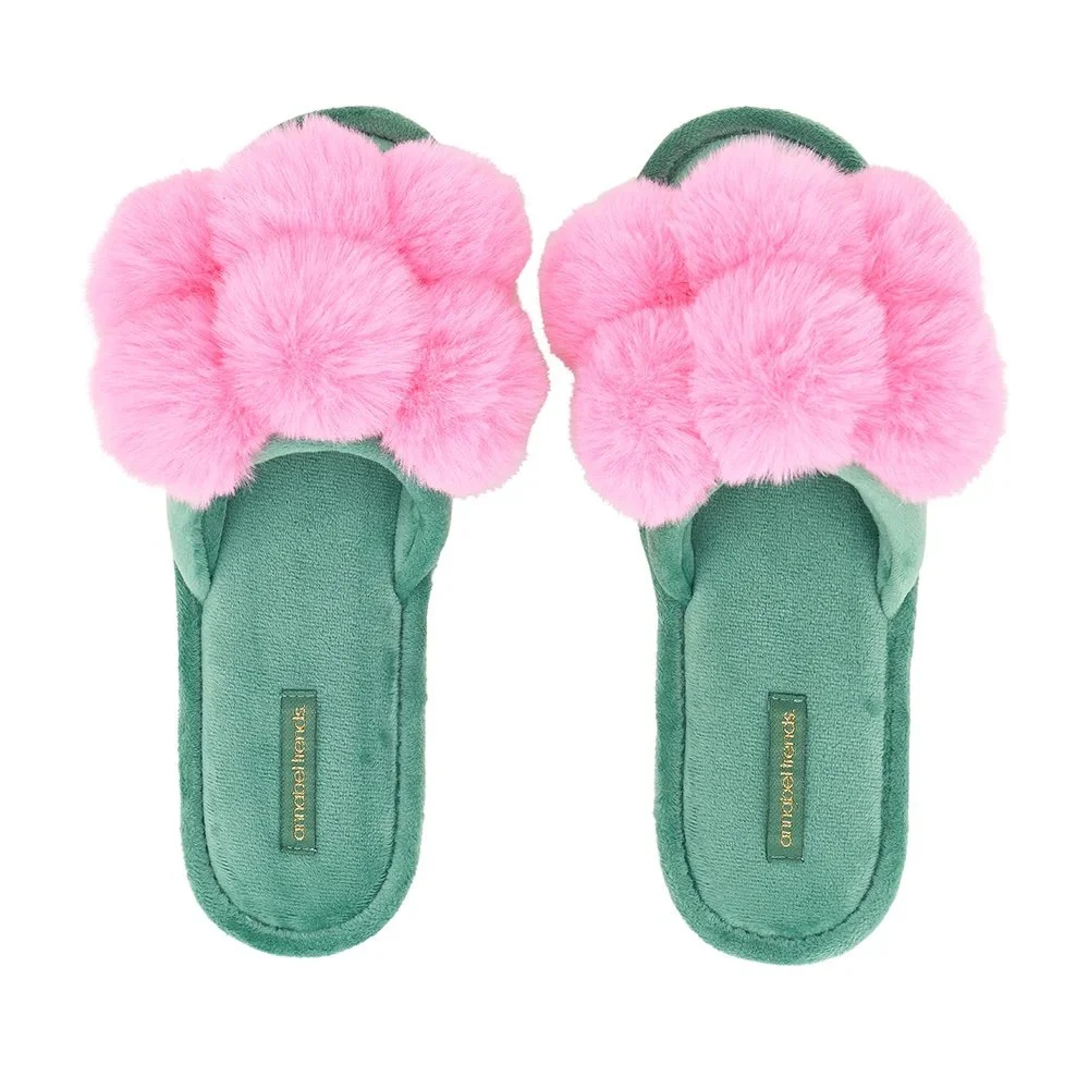 Pom Pom Slippers - Cosy Luxe - Candy Green - M/L