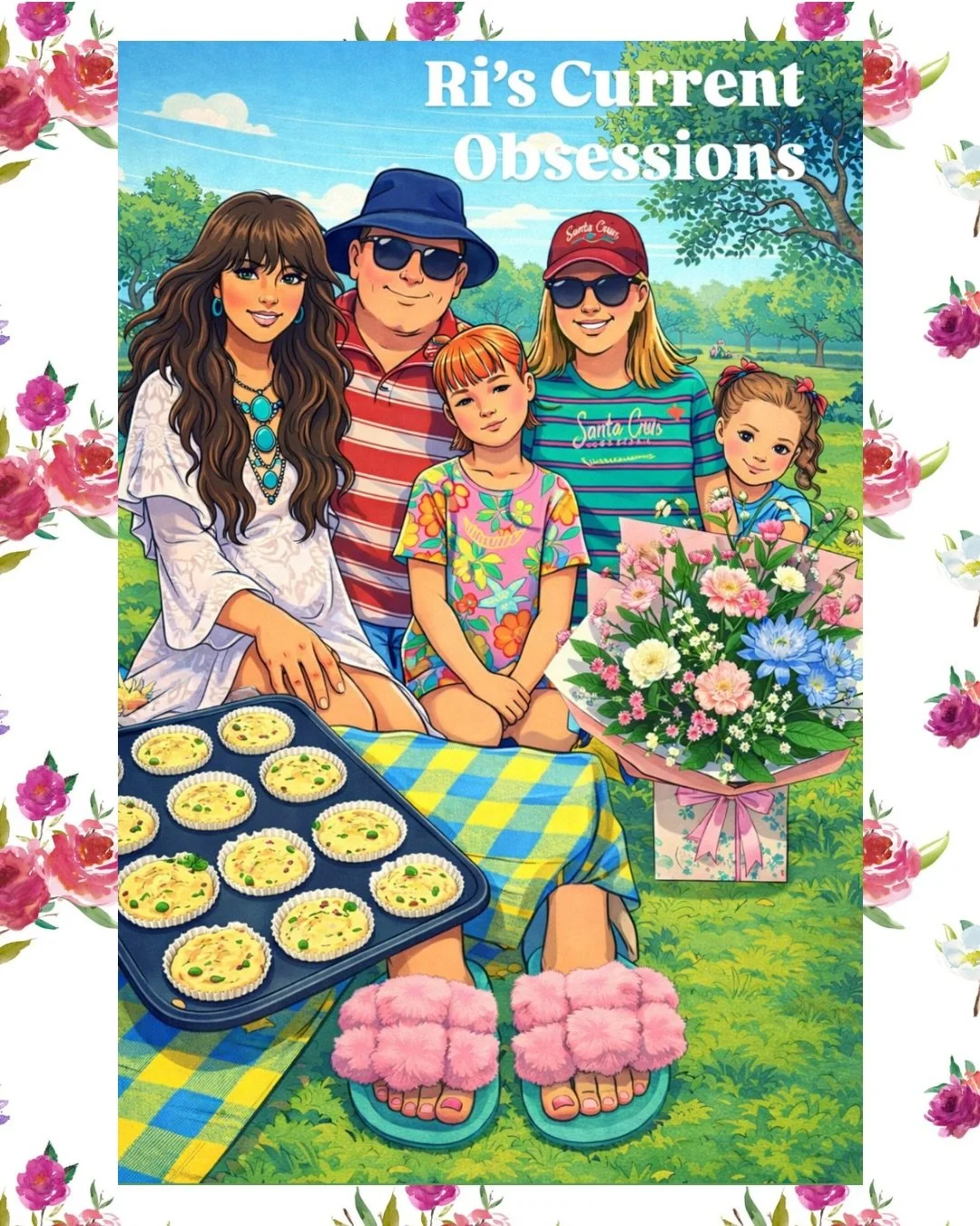 Ri&rsquo;s Current Obsessions 🫶

☀️School holiday fun in the Sun 
 🌸 Cottage Garden Blooms 
👧🏻 Ella Langley
🦋 Butterfly Blooms 
🥿 Pink and Green Slippers 
🌸 Carnations 😯 IYKYK ( usually not a fan ) 
💪🏻 Meal Prepping - High Protein 
🧑&zwj;?