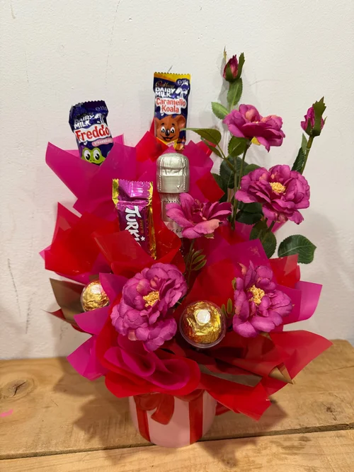 Mug, Champagne and Blooms Edible Arrangement
