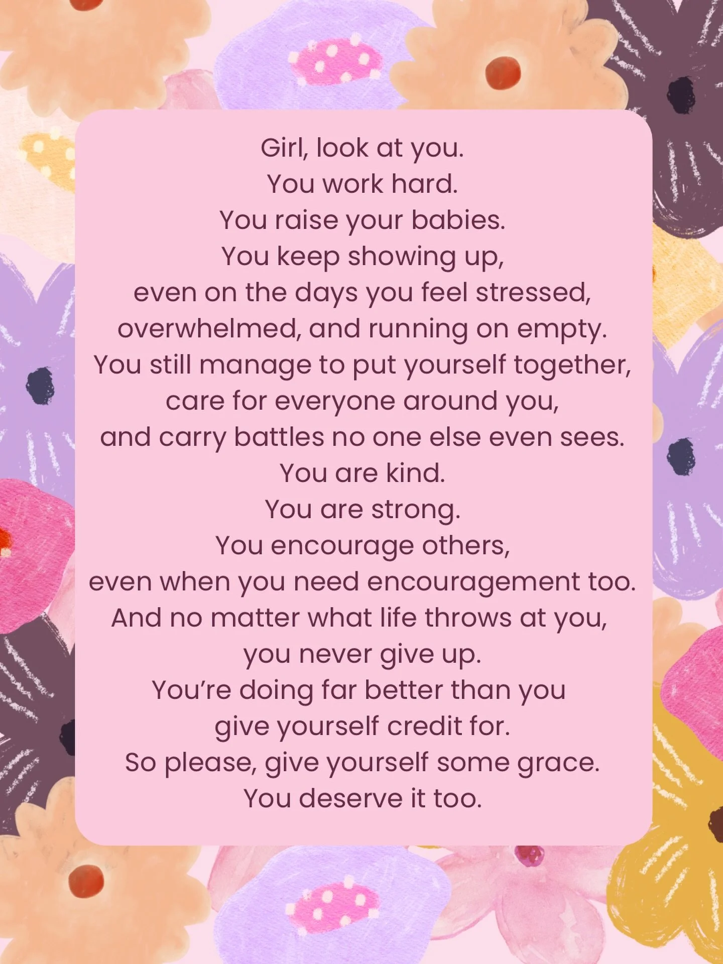To the women carrying so much behind the scenes&hellip; this is your reminder. 
You are doing better than you think, even on the days that feel heavy. Give yourself the same grace you so freely give everyone else. 🌸✨

Tag someone who needs to read t