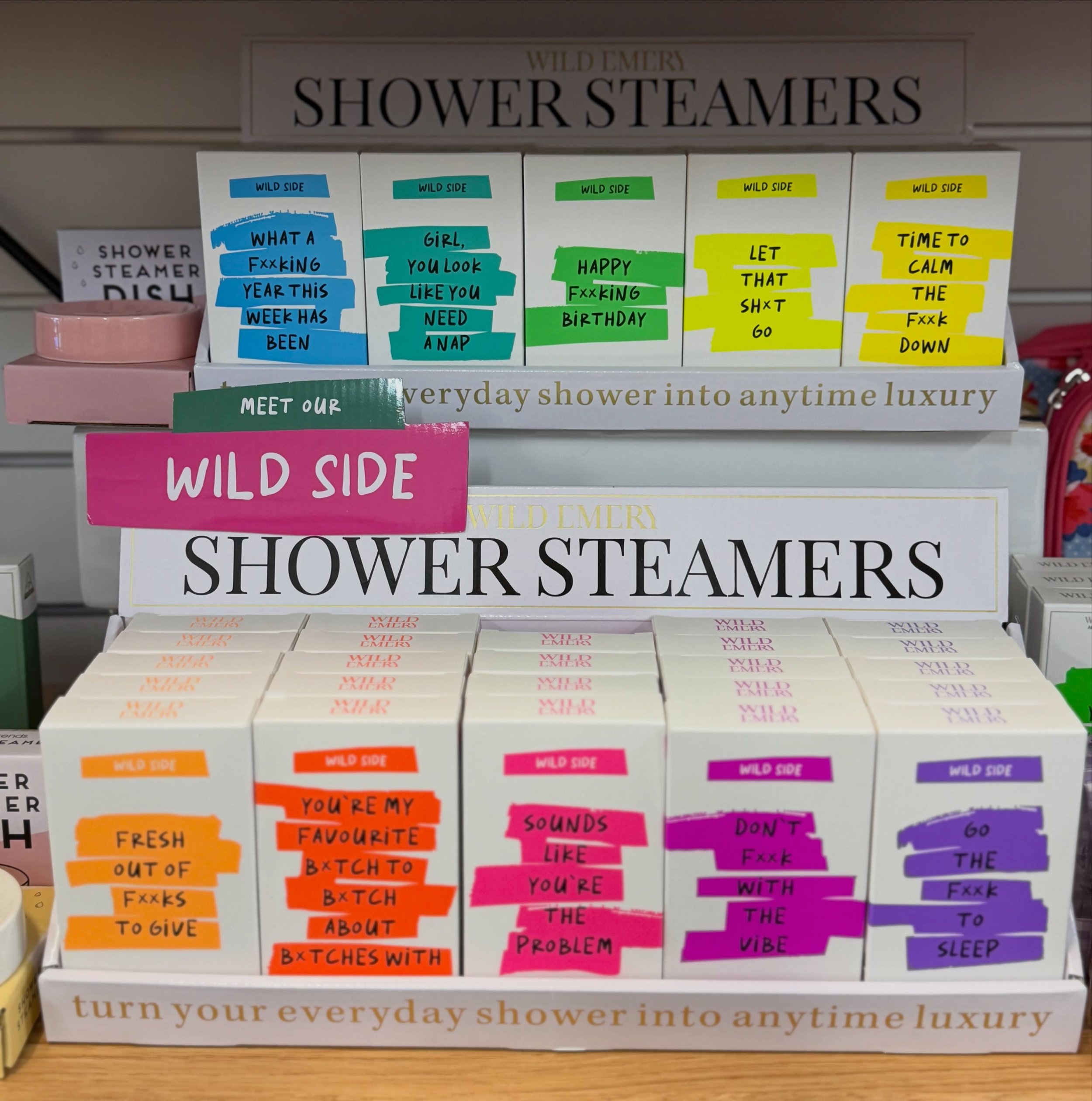Looking for a gift for someone special but also need to send a message?
We have all the spitfire, spicy language and sarcastic messages you might be looking for!

Meet our new Wild Side shower steamer multipacks collection.

Wild Side: everyday self-