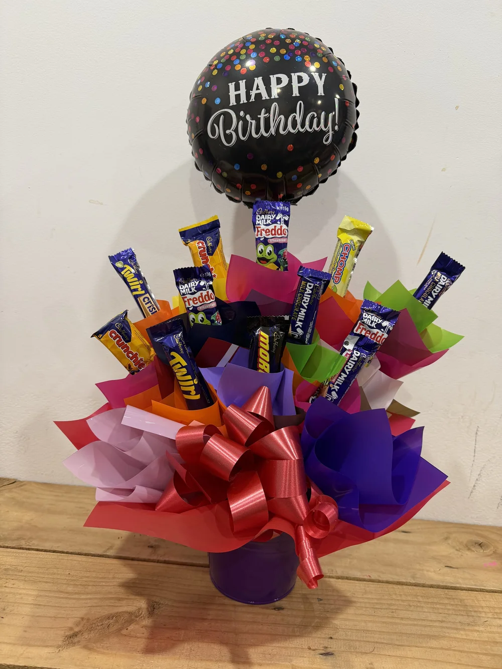 Happy Birthday Edible Arrangement with Air Filled Balloon