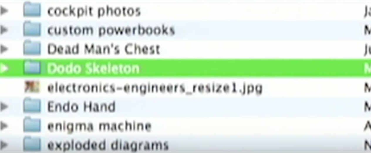Screen shot from Adam Savages 'Creative Projects' folder.
