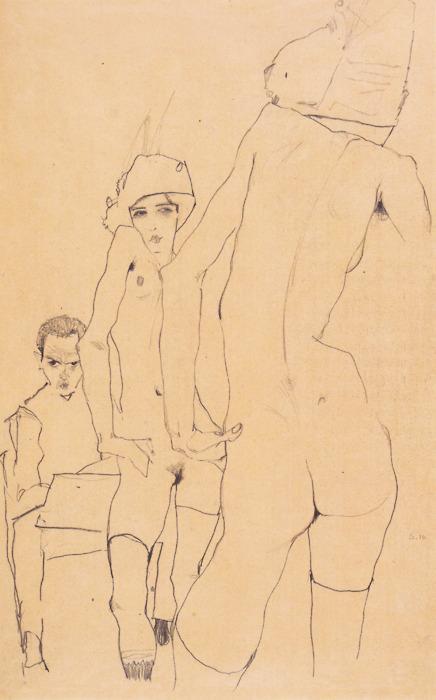 1. Self Portrait Drawing a Nude Model in Front of a Mirror