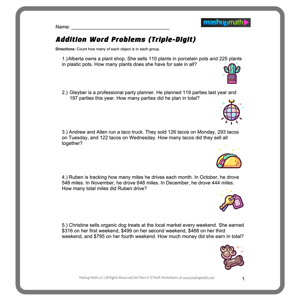 Free Addition Worksheets—Printable with Answers — Mashup Math
