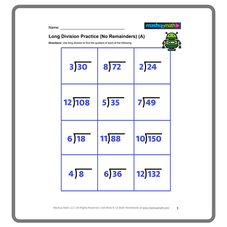 Free Long Division Worksheets—Printable with Answers — Mashup Math
