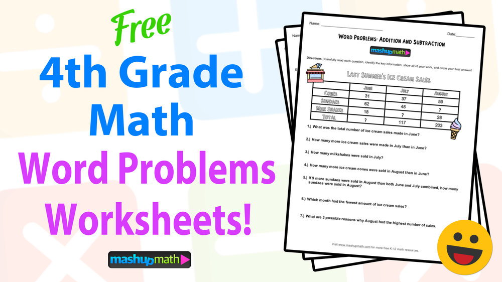 4th grade math word problems free worksheets with answers mashup math