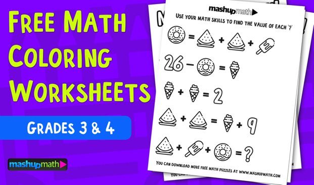 Free Math Coloring Worksheets For 3rd And 4th Grade Mashup Math