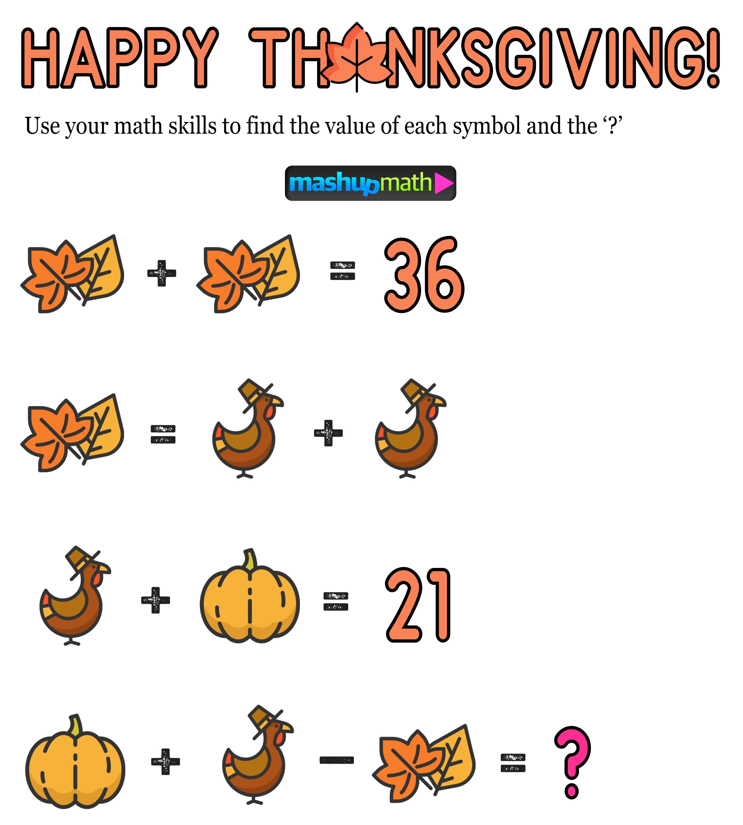12 Thanksgiving Math Activities for Grades 1-8 — Mashup Math