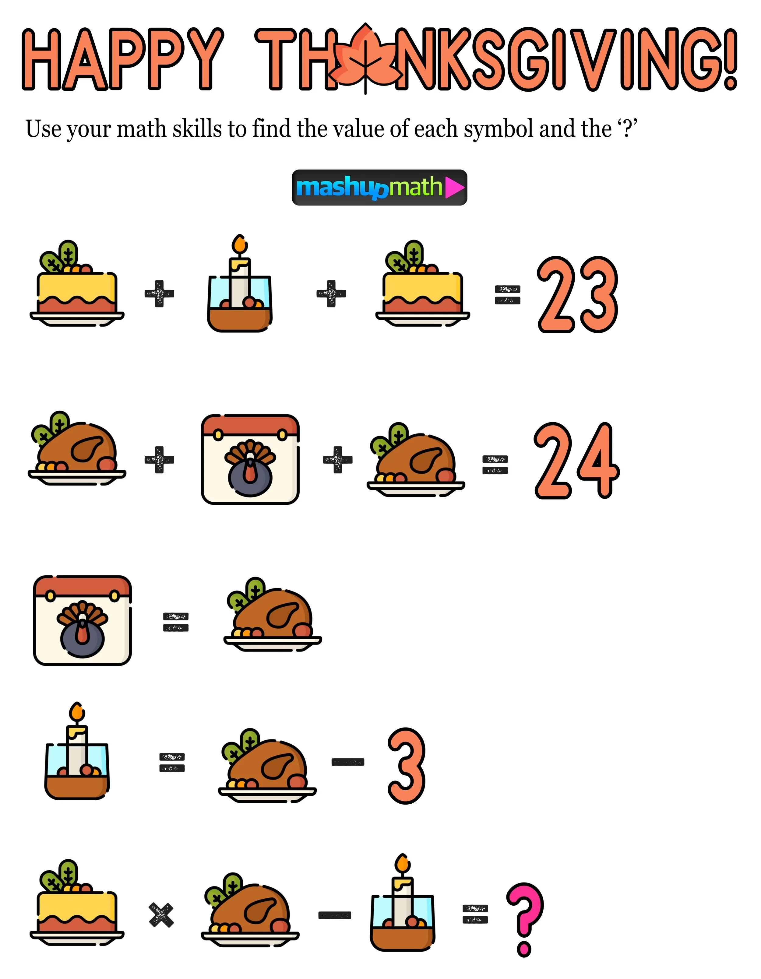 12 Thanksgiving Math Activities For Grades 1 8 Mashup Math