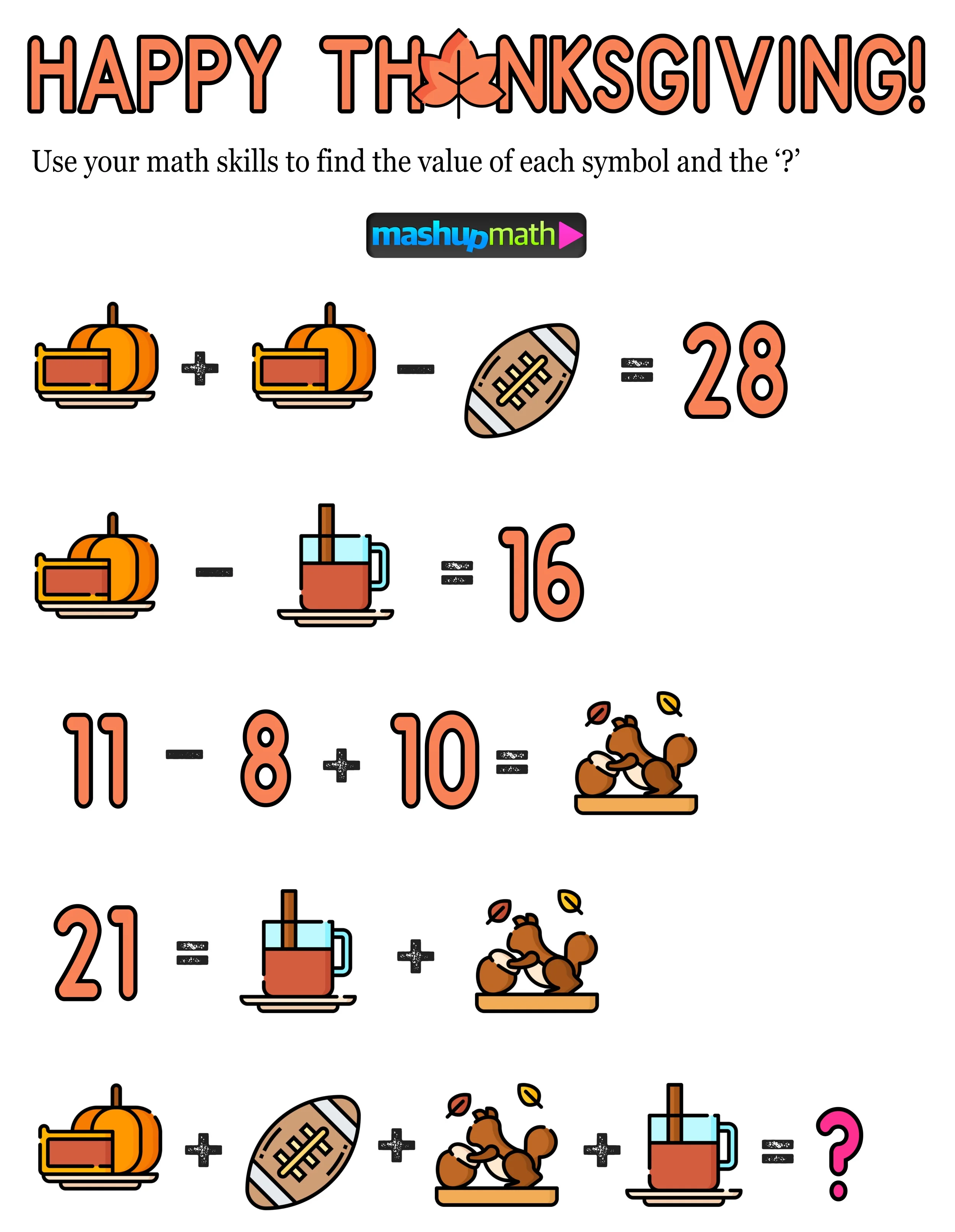 12 Thanksgiving Math Activities For Grades 1 8 Mashup Math