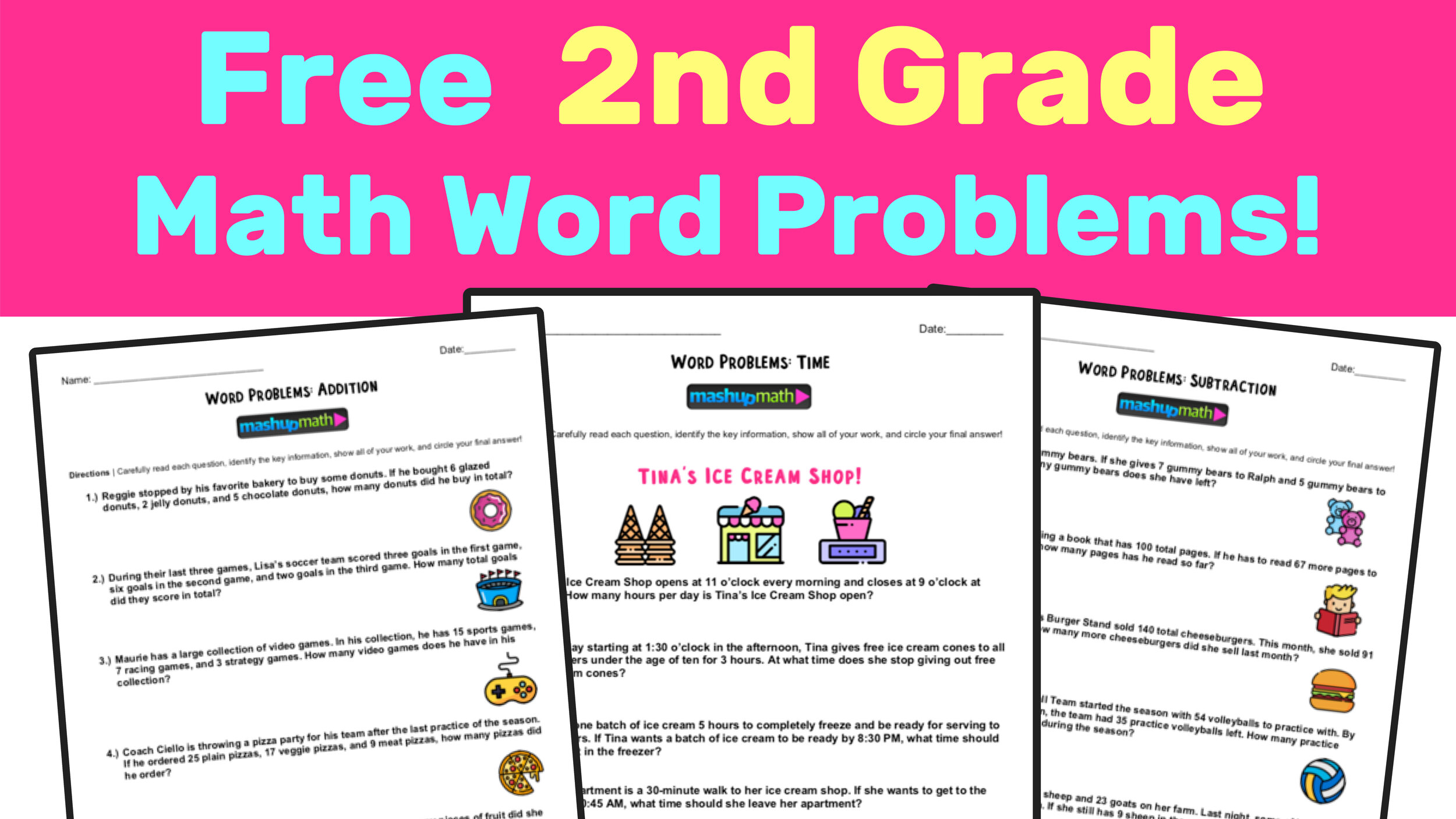 free 2nd grade math word problem worksheets mashup math