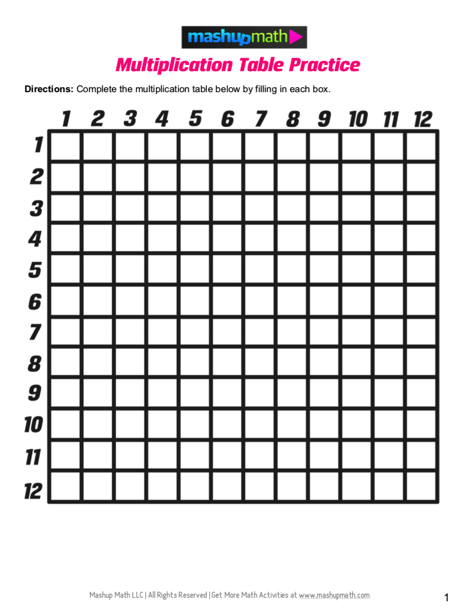 Free Multiplication Chart Printable