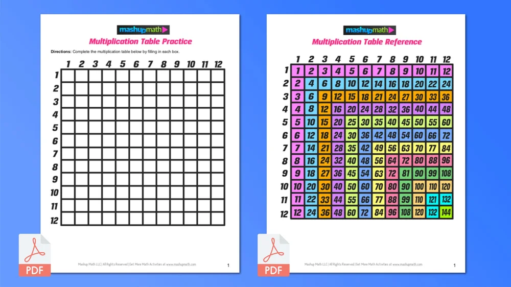 free multiplication chart printable times table chart practice mashup math