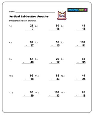 fourth grade math worksheets - subtraction