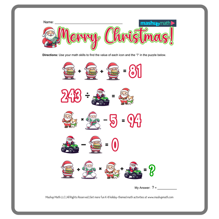 Christmas Math Worksheets For K 8 Printable With Answers Mashup Math Christmas math worksheets for k 8 printable with answers mashup math