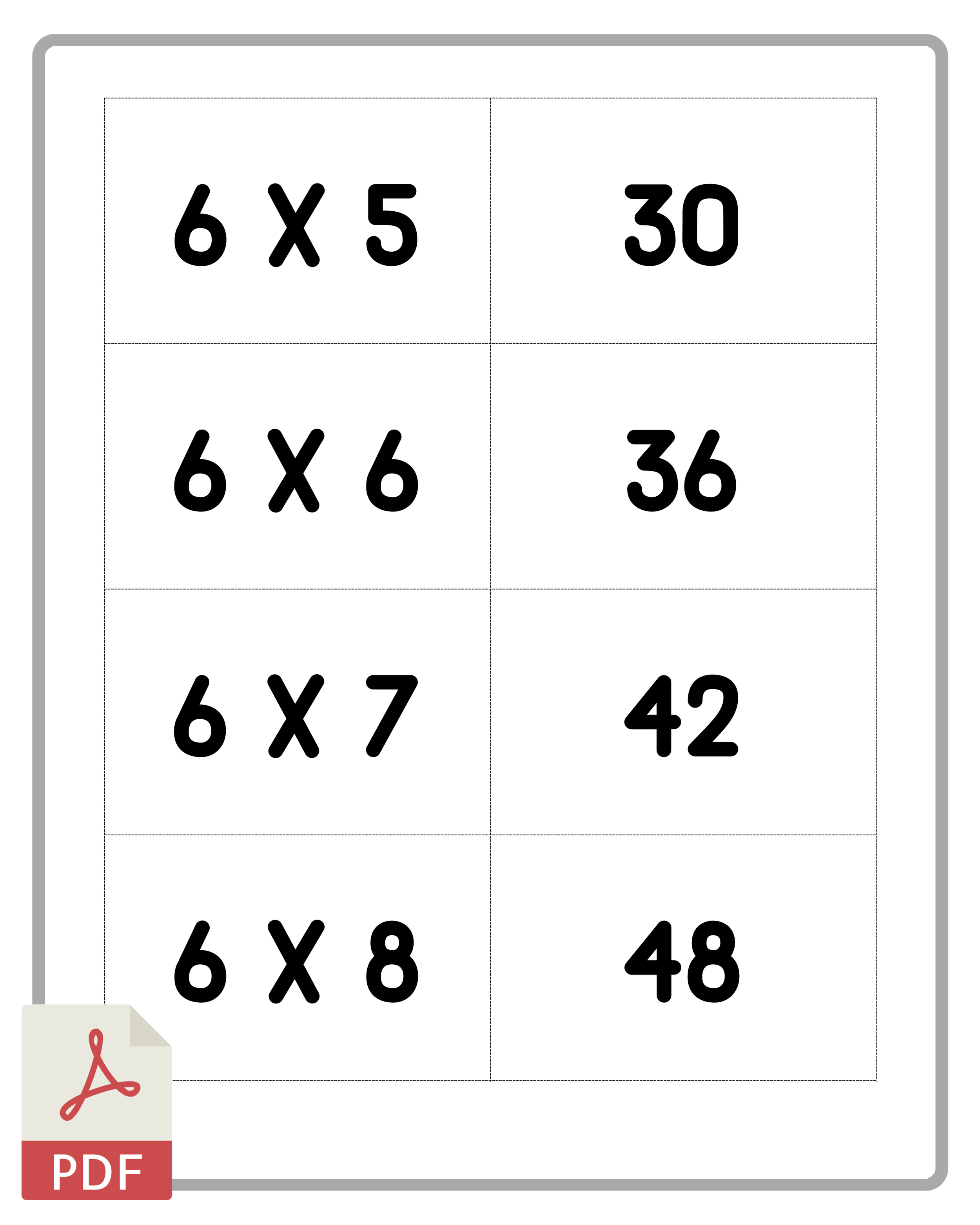 Math Multiplication Practice Cards