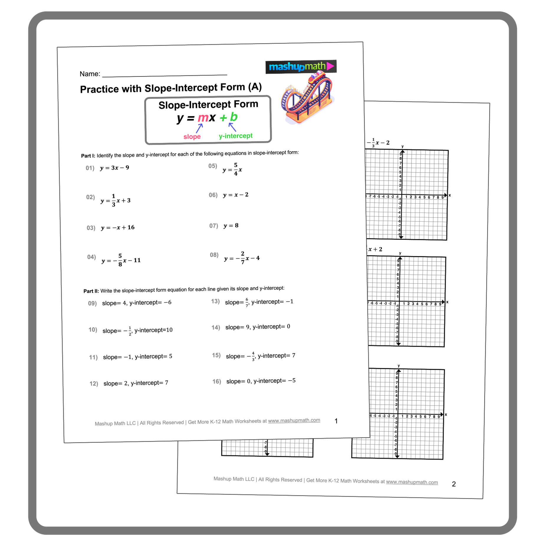 Slope Intercept Form Practice Problems and Solutions