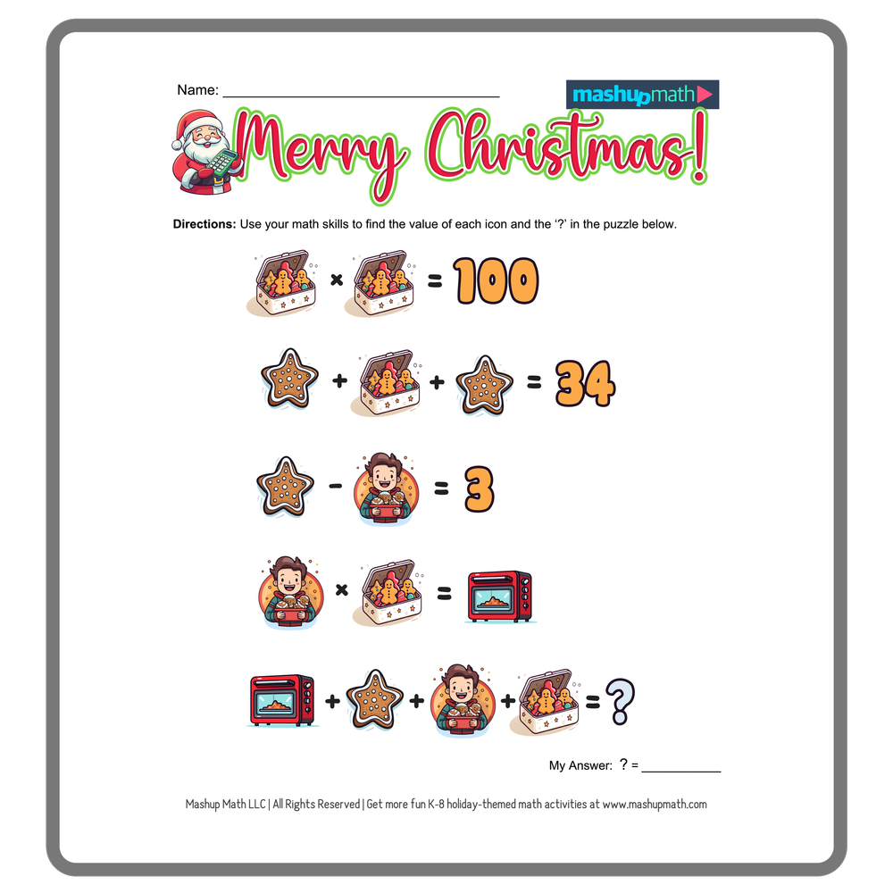 Christmas Math Worksheets for K-8—Printable with Answers — Mashup Math