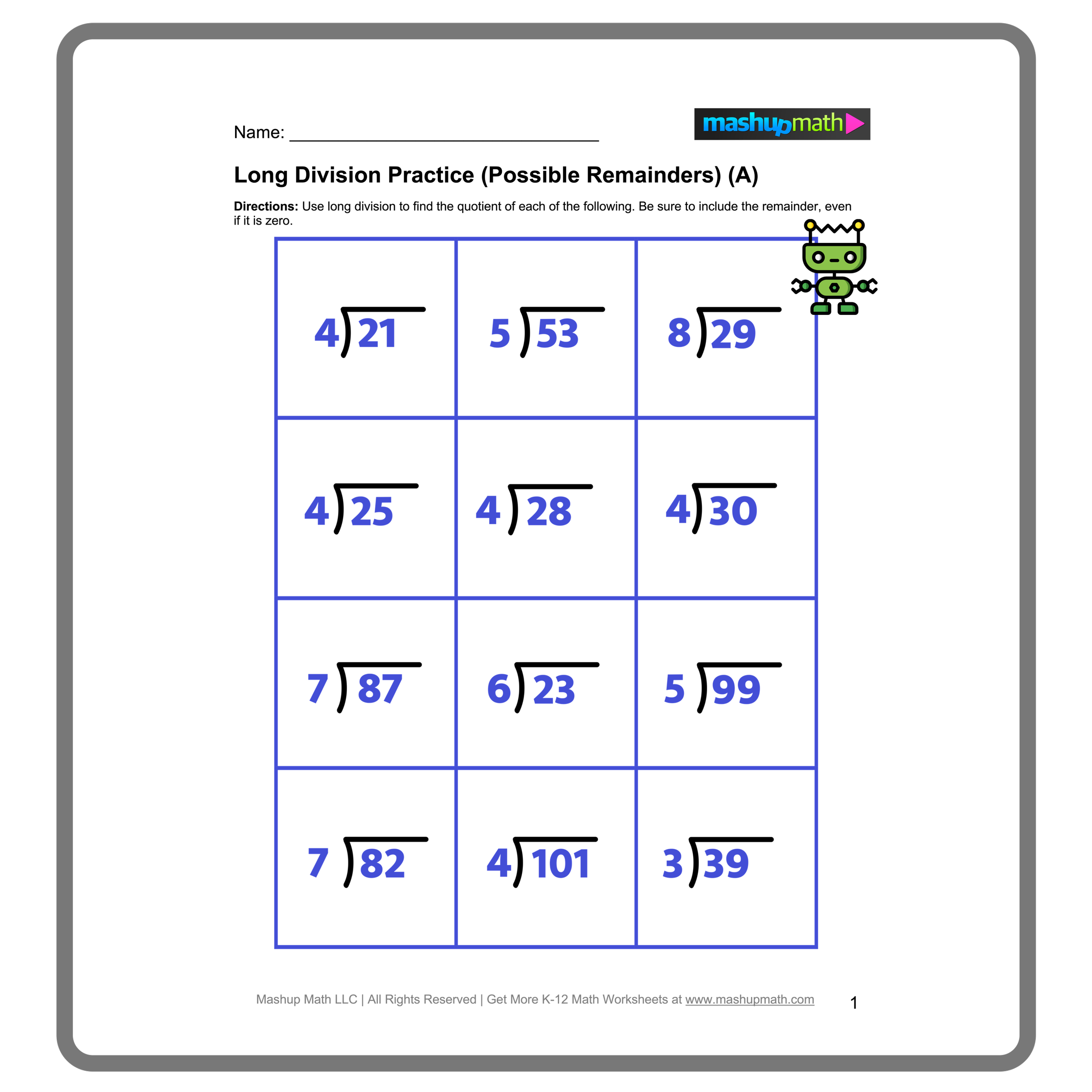 Long Division Review Pack
