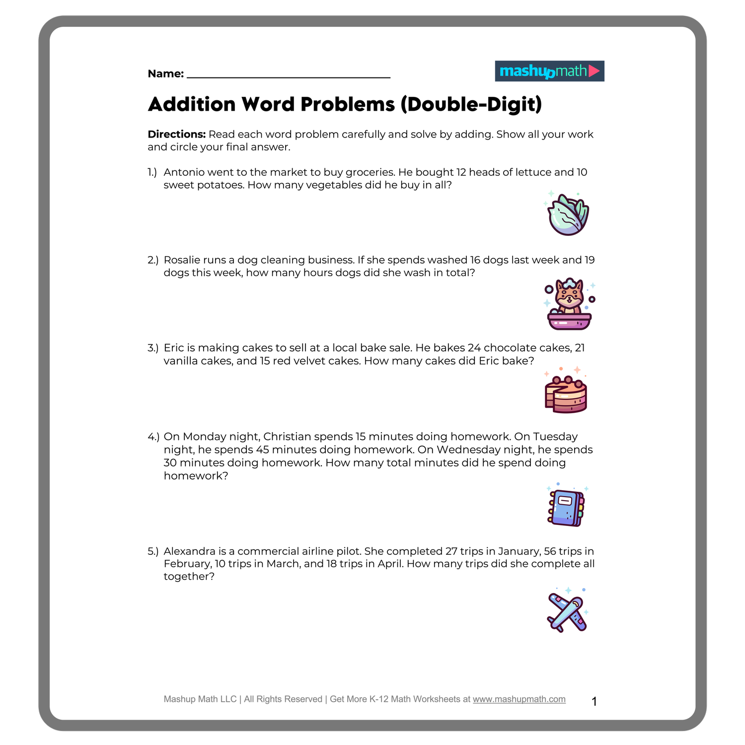 3rd Grade Word Problems—Free PDF Worksheets — Mashup Math