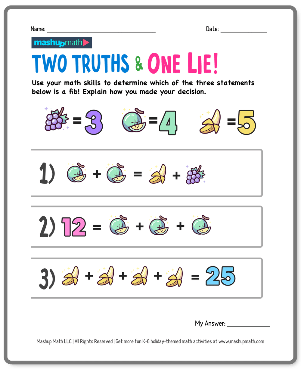 Two Truths and One Lie! — Mashup Math
