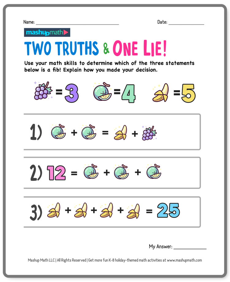 Two Truths and One Lie! — Mashup Math