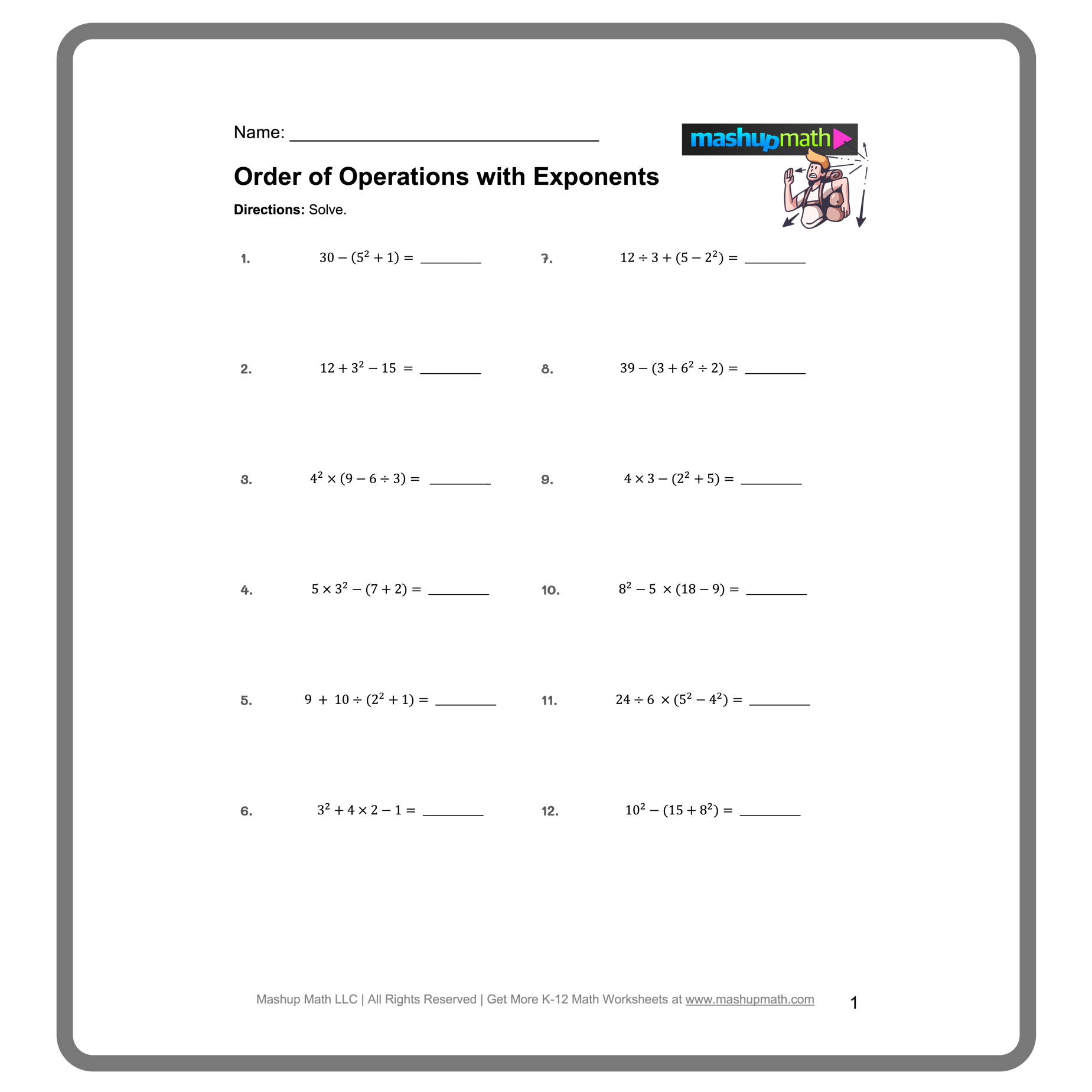 order of operations problem solving worksheets