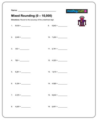 4th grade math worksheets - rounding and place value