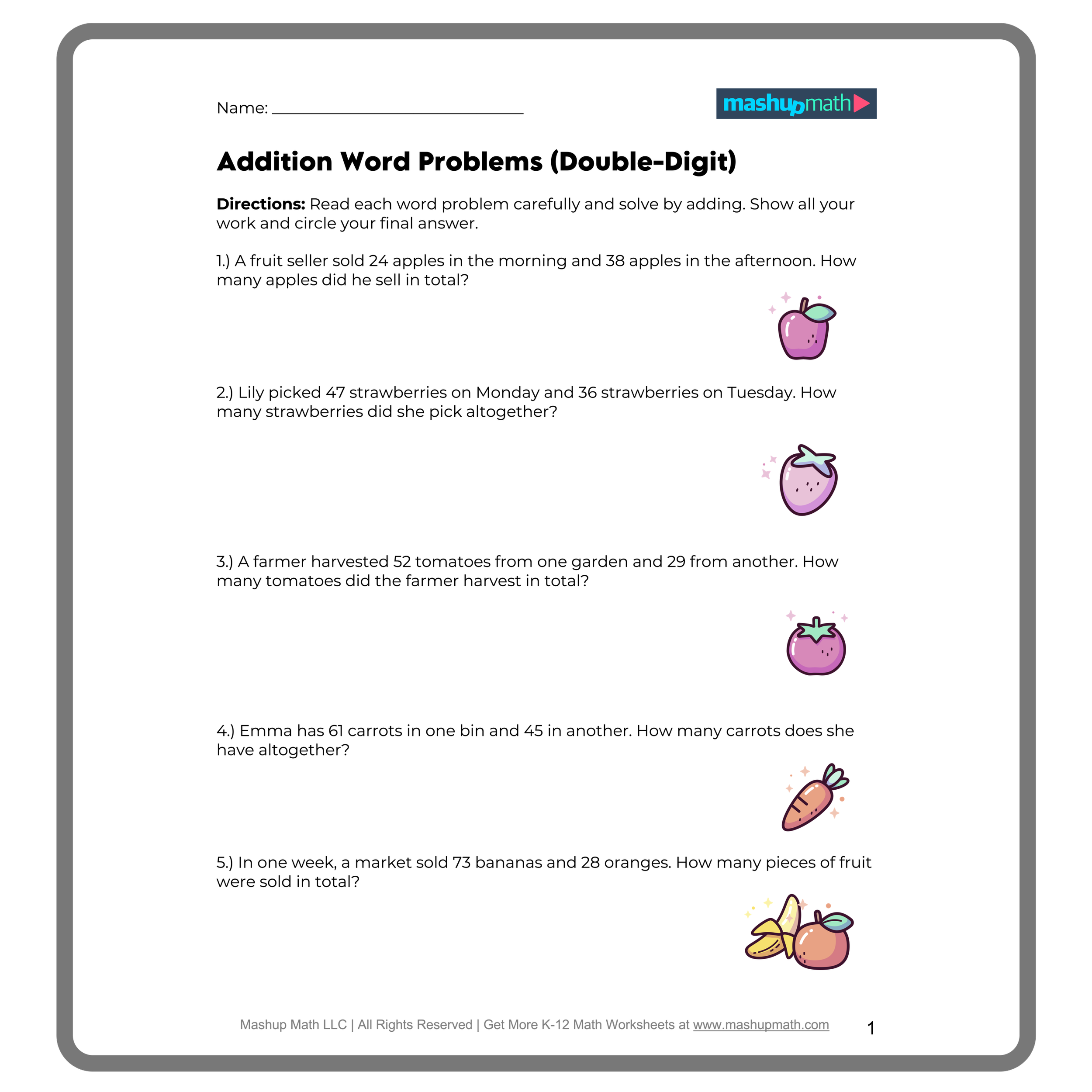 3rd Grade Word Problems—Free PDF Worksheets — Mashup Math