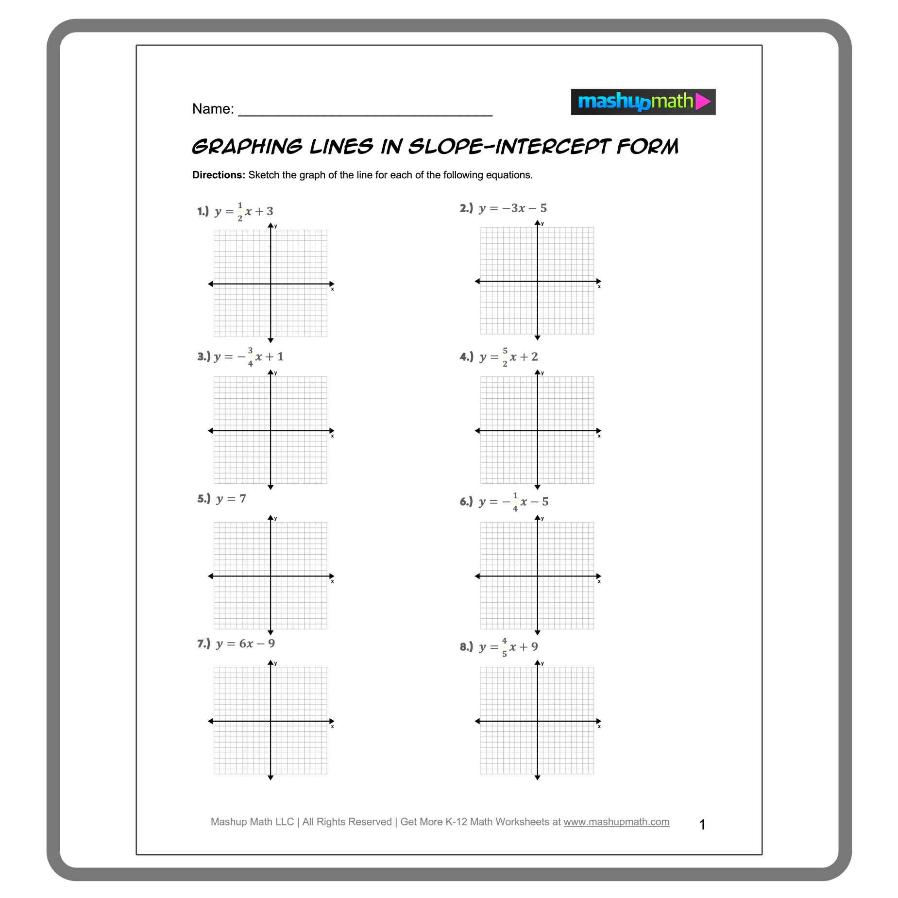 homework 2 standard & slope intercept form answer key
